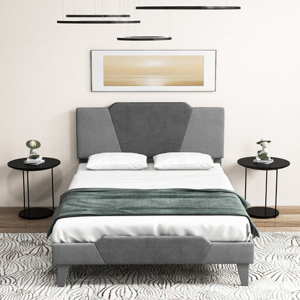 Rám postele Queen, sametové čalouněné čelo, 140x200 cm, šedá
