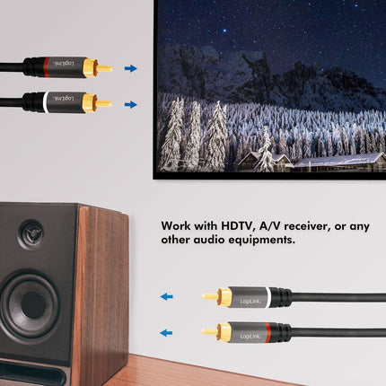 RCA audio kabel, 2x RCA samec na 2x RCA samec, 0.5m, pozlacený