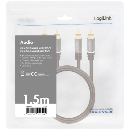 RCA audio kabel, 2x RCA samec na 2x RCA samec, 1.5m, pozlacený