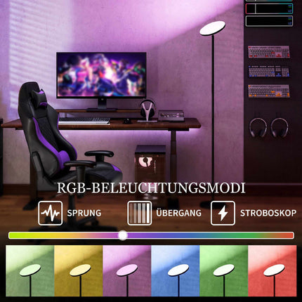 RGB stojací lampa, stmívatelná, dálkové a dotykové ovládání, černá