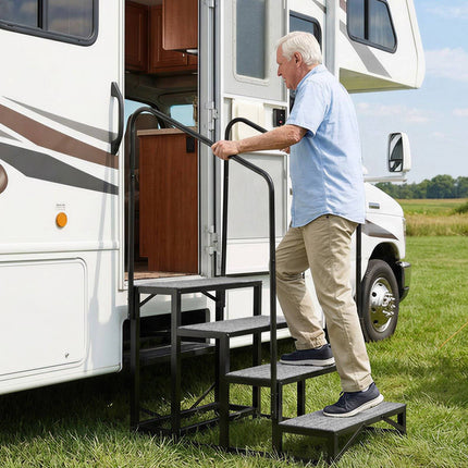 RV Steps with Dual Handrails, 4-Step, 660 lb Capacity