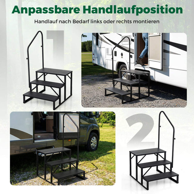 Schůdek pro karavan se zábradlím – vysoká nosnost, protiskluzový, šířka 65 cm