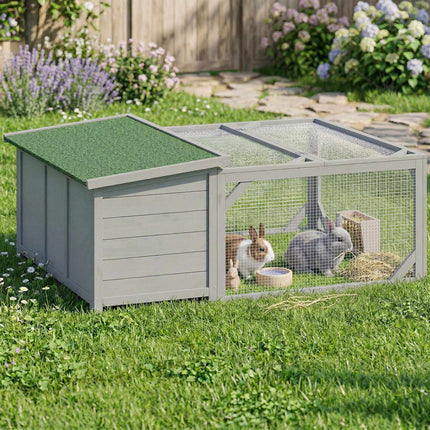 Rabbit Hutch with Bitumen Roof, Run, Doors, 125.5x100x49 cm