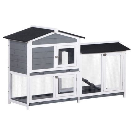 Rabbit Hutch with Run, 2 Levels, Wood, 157x53x93 cm