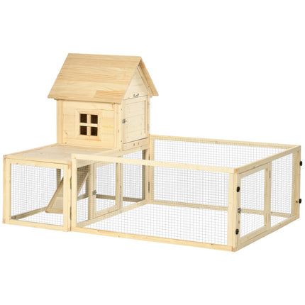 Outdoor wooden rabbit hutch with ramp - 151.5x106x97cm
