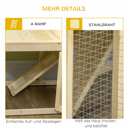 Outdoor wooden rabbit hutch with ramp - 151.5x106x97cm