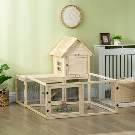 Outdoor wooden rabbit hutch with ramp - 151.5x106x97cm