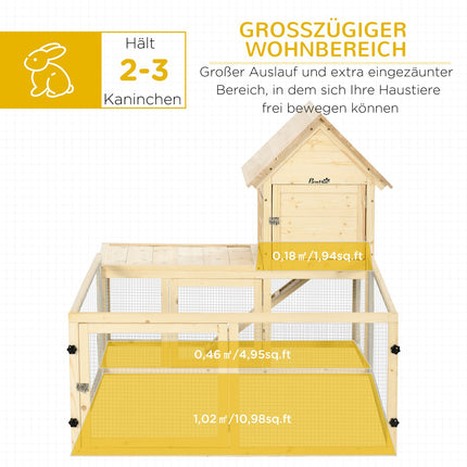 Outdoor wooden rabbit hutch with ramp - 151.5x106x97cm