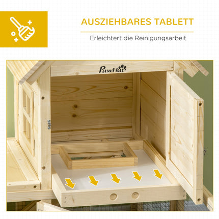 Outdoor wooden rabbit hutch with ramp - 151.5x106x97cm