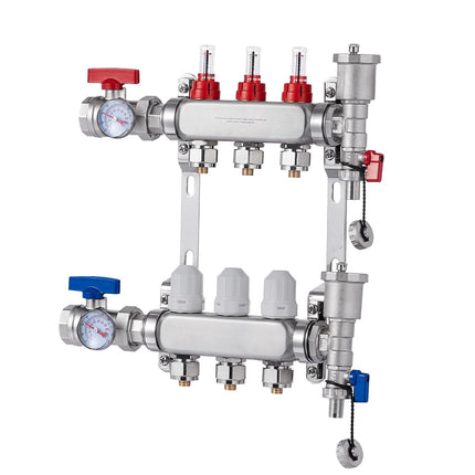 Radiant Heat Manifold, 3-Branch, 1/2 in PEX Adapters