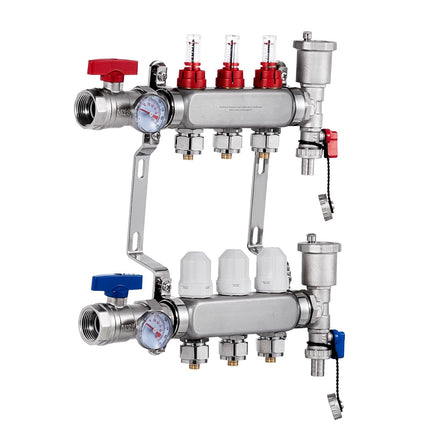 Radiant Heat Manifold, 3-Branch, 1/2 in PEX Adapters
