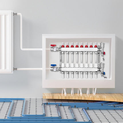 Radiant Heat PEX Manifold, 8-Branch, 1/2 In Adapters