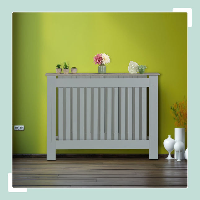 Heizkörperverkleidung mit Holzablage, Lamellendesign