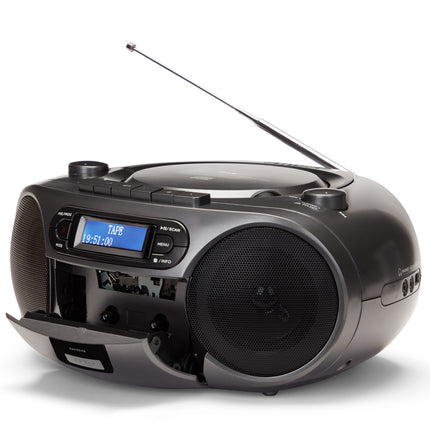 Rádio s CD přehrávačem, kazetou a Bluetooth, tmavě šedá