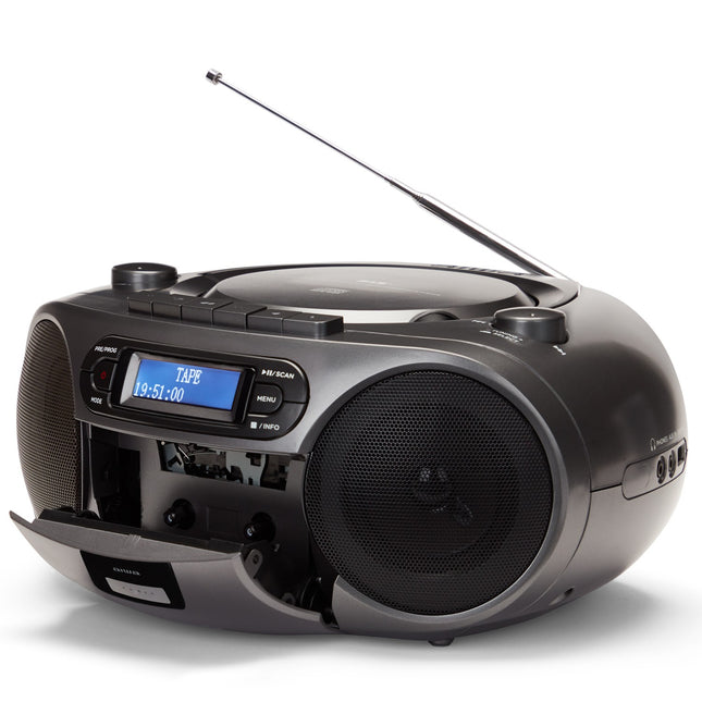 Rádio s CD přehrávačem, kazetou a Bluetooth, tmavě šedá