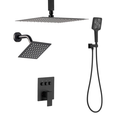 Rain Shower System Set, Dual Head, Handheld, Matte Black
