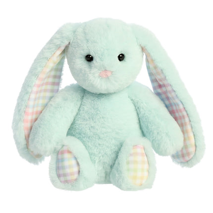 Plyšový králíček duhový kostkovaný, 18 cm, mátová barva