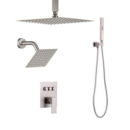 Rainfall Shower Faucet Set, 10in, 3-Function, Brushed Nickel