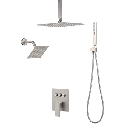 Rainfall Shower Faucet Set, 10in, 3-Function, Brushed Nickel