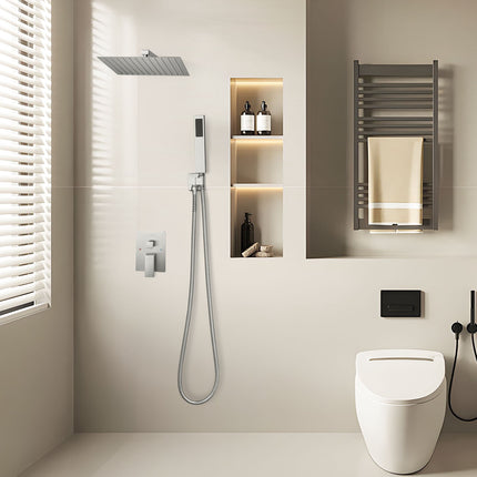 Rainfall Shower Faucet Set, 12-Inch Square, Handheld, Brushed Nickel