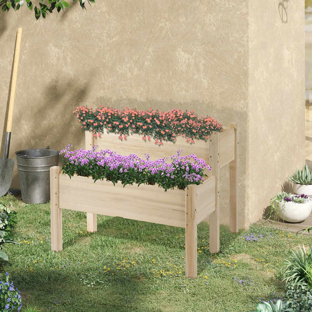 Raised wooden garden bed with cold frame - 2 tiers and drainage