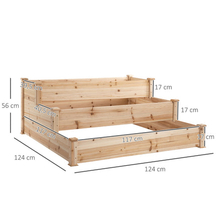 Garden bed in 3 levels fir wood for balcony, 124 cm