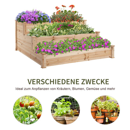 Garden bed in 3 levels fir wood for balcony, 124 cm