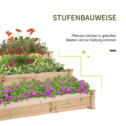 Garden bed in 3 levels fir wood for balcony, 124 cm