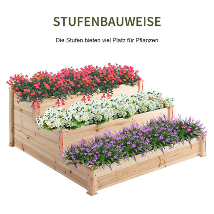 Garden bed in 3 levels fir wood for balcony, 124 cm