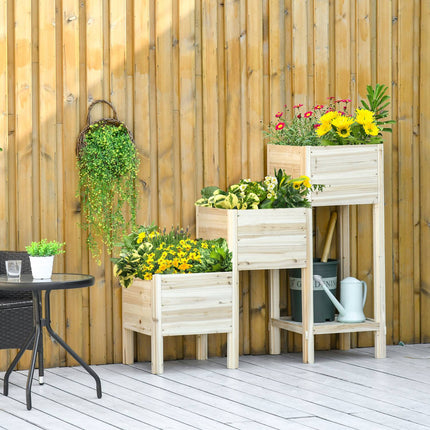 3patrový vyvýšený dřevěný truhlík na zahradu a balkon, 125x45x108cm