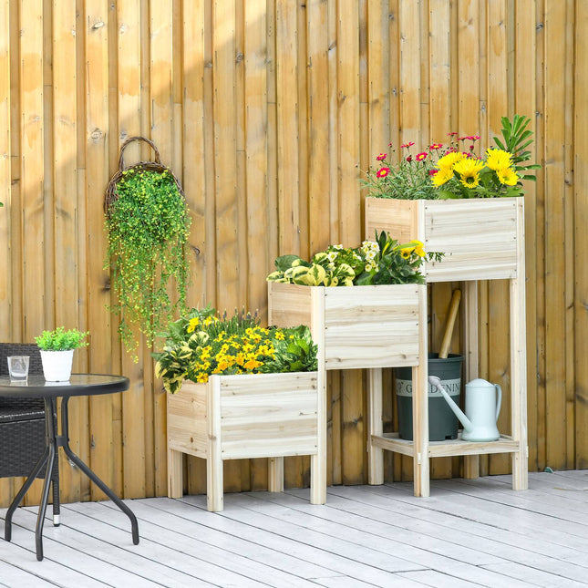 3-tier raised wooden pot for garden and balcony, 125x45x108cm