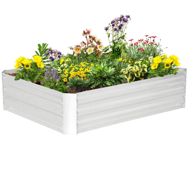 Verhoogd Bed Van Gegalvaniseerd Staal Tuinbed Plantenbak Voor Tuin Bloembak Bloempot Zilver 120 X 90 X 30 Cm