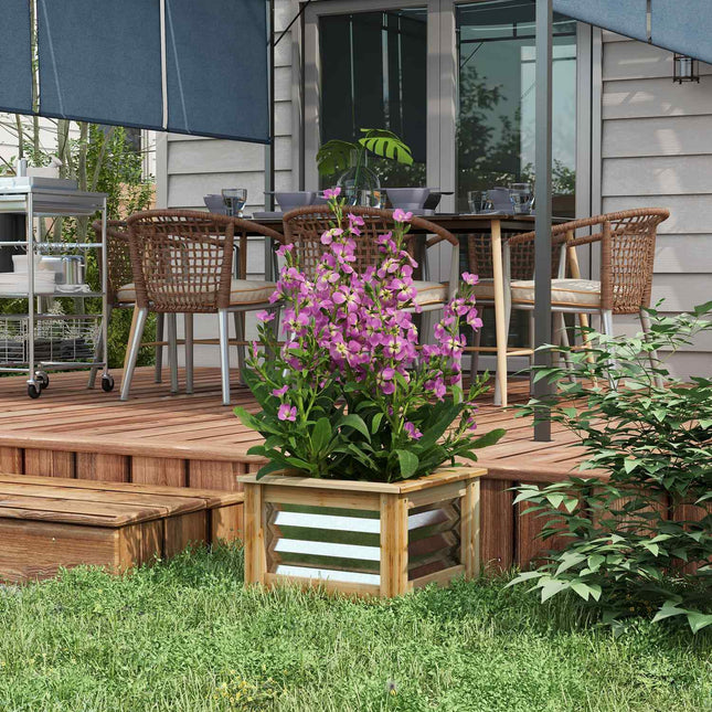Verhoogd Bed Metalen Bloembak Plantenbak Met Houten Frame Voor Tuin En Balkon Naturel 45 X 45 X 30 Cm
