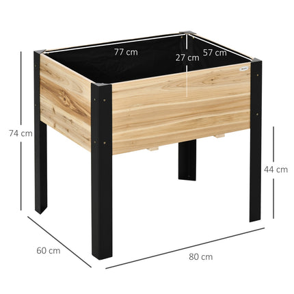Solid wood Raised bed pot with steel frame, 80x60x74 cm