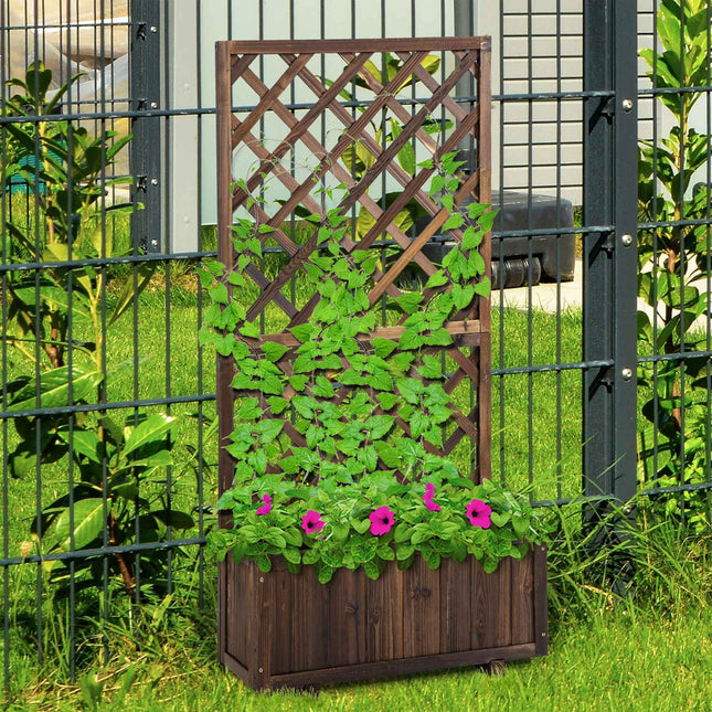 Raised wooden bed and trellis for climbing plants, 72.5x31.5x149.5 cm