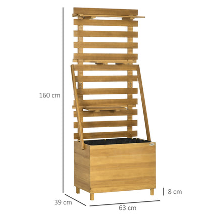 Raised wooden plant bed with trellis and 3 shelves, brown