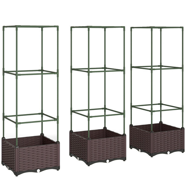 Verhoogde tuinbeddenset met klimrek, 3 stuks, met drainage