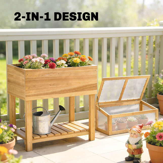 Raised Garden Bed with Cold Frame, Wood, 75L Capacity