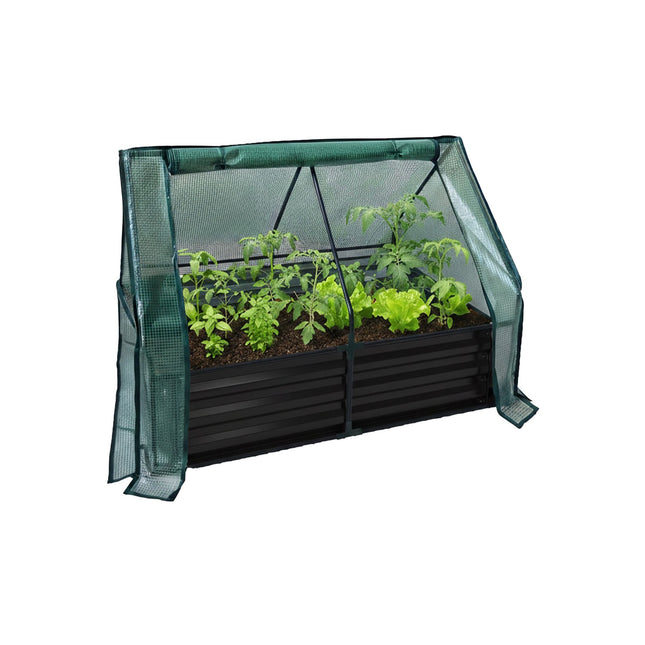 Verhoogd tuinbed met kasoverkapping