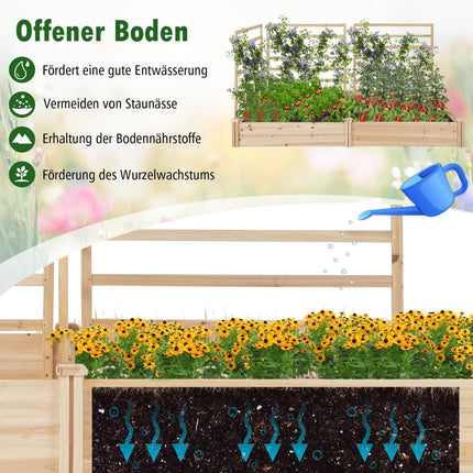 Raised Garden Bed with Trellis, 222x114x110 cm, Pine Wood
