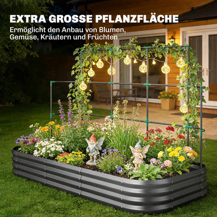 Raised Garden Bed with Trellis, Galvanized Metal, 220x110x150 cm
