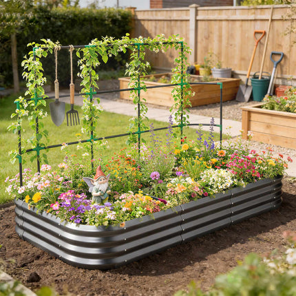 Raised Garden Bed with Trellis, Galvanized Metal, 220x110x150 cm