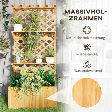 Raised Garden Bed with Trellis, Shelves, Drainage, 76x33x177 cm