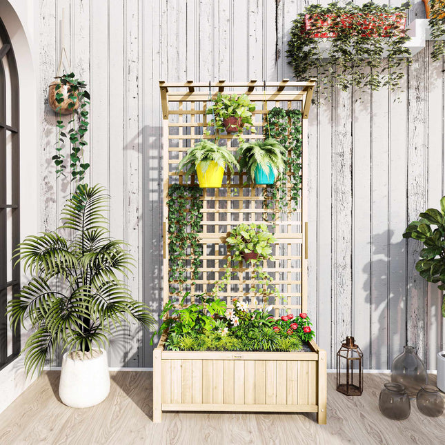 Verhoogd tuinbed met klimrek en dak, hout, 90x45x183 cm