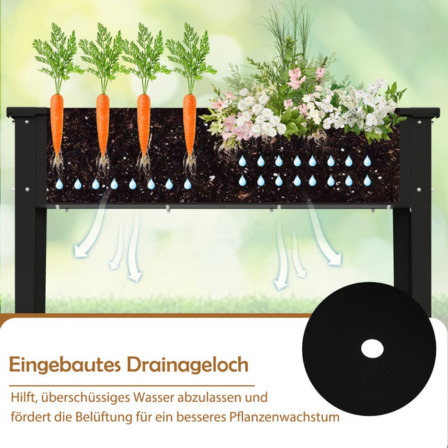 Verhoogd metalen tuinbed met drainage, 100x40x80 cm, zwart