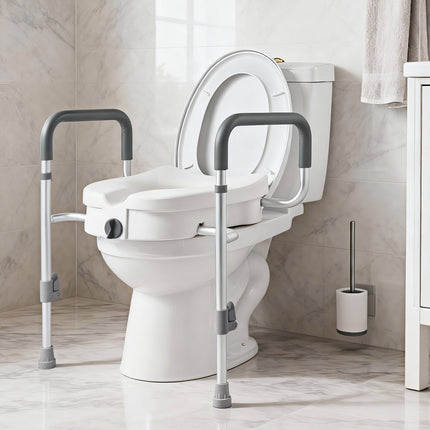 Raised Toilet Seat With Arms, 5 in Lift, 350 lb