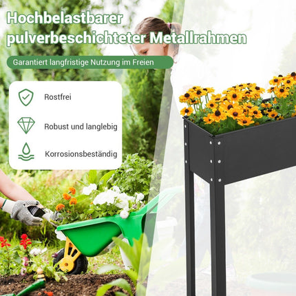 Raised bed metal planter box garden flower bed with drainage hole 102 x 26.5 x 80 cm black
