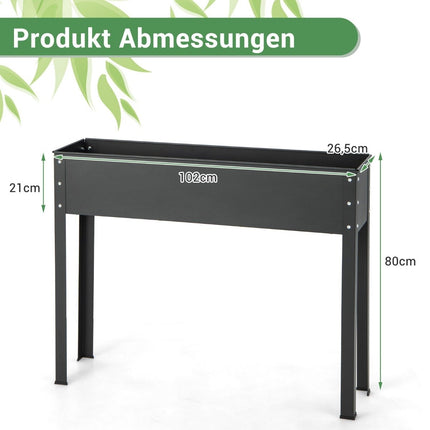 Raised bed metal planter box garden flower bed with drainage hole 102 x 26.5 x 80 cm black