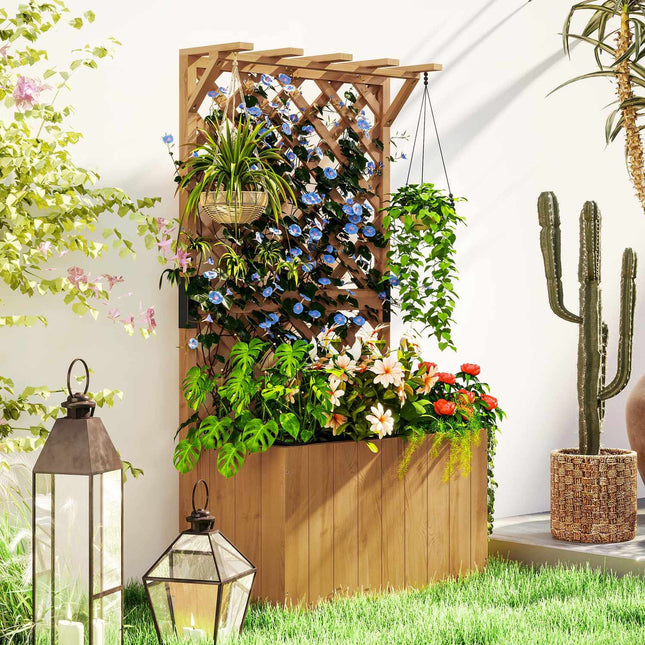 Verhoogde plantenbak met traliedak traliewerk plantenpot bloembak hout, tuinlatwerk 64 x 33 x 122 cm voor tuin balkonterras, bloempot voor klimplanten mandplanten, bloemen Aosom