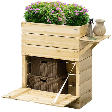 Vyvýšený dřevěný truhlík se stolem a úložným prostorem, 105 x 39.5 cm